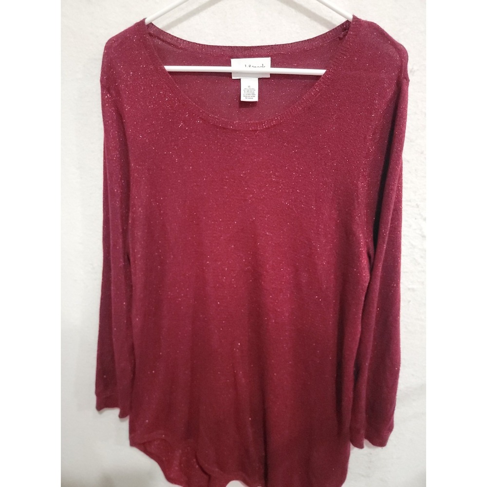 Peck & Peck Women's XL Red Metallic‎ Shimmer Knit Sweater Scoop Neck Sparkle Top